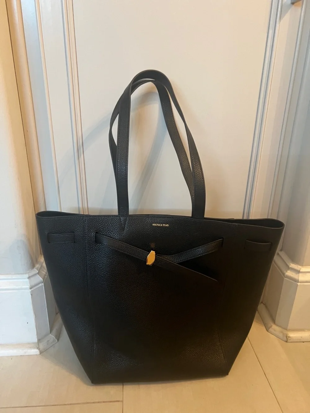Veronica Beard Black Leather Tote with Gold Hardware - Picture 1 of 6